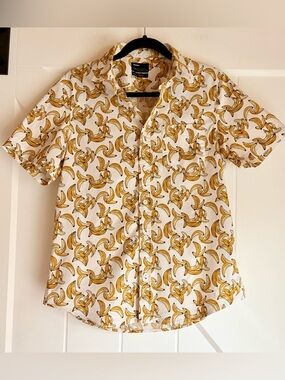 Banana Shirt Mens Medium Novelty Fruit Print Button Up Summer Vacation